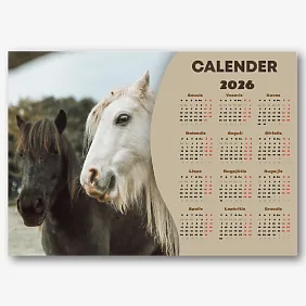 Sieninio kalendoriaus šablonas su žirgais