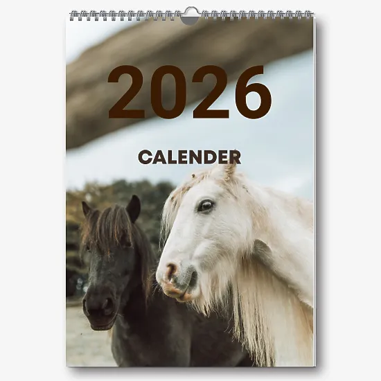 Wall calendar template with horses